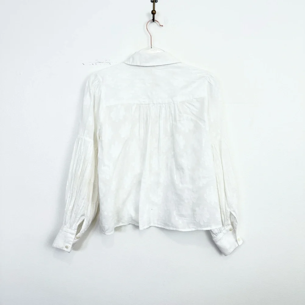 Anthropologie Forever That Girl Textured Jacquard Balloon Sleeve Blouse White S
